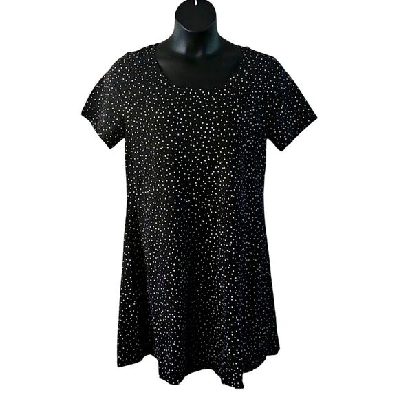 Isaac Mizrahi Live! Polka Dot Short Sleeve A-Line Dress Size L 12-14 Black/White - Picture 2 of 6